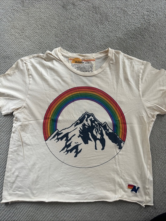 Aviator Nation Tops - Aviator Nation Cream Tee with Rainbow Mountain Graphic